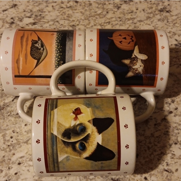 1980's Vintage Vandor Cat Mugs, Made In Japan, Pumpkin Fishbowl & Hammock Cups - Picture 10 of 10